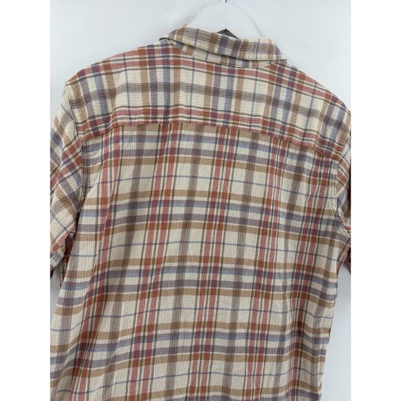 Patagonia Button Down Shirt Mens Medium Beige Red Plaid Short Sleeve 100% Cotton - Picture 13 of 16